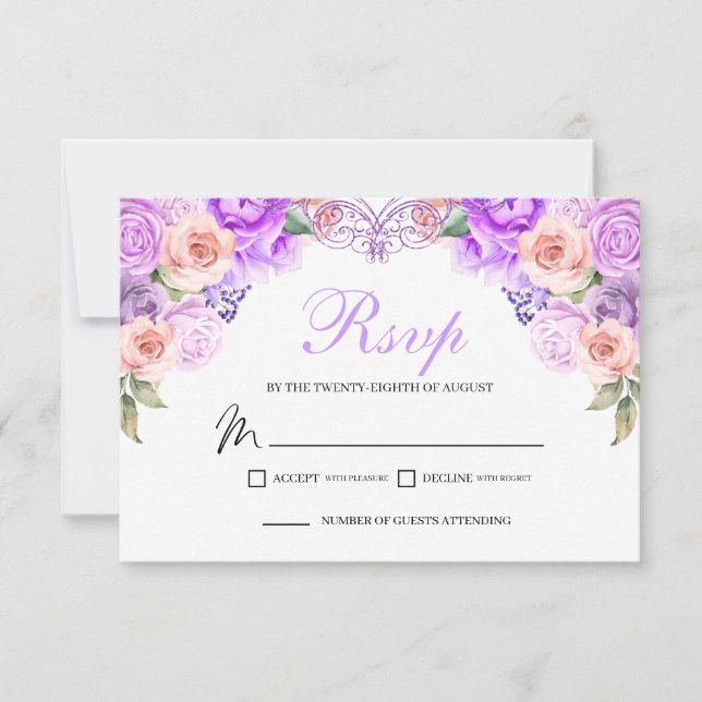 Carte de boîtier RSVP à fleurs rose et violet (Devant)