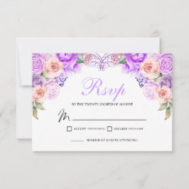 Carte de boîtier RSVP à fleurs rose et violet