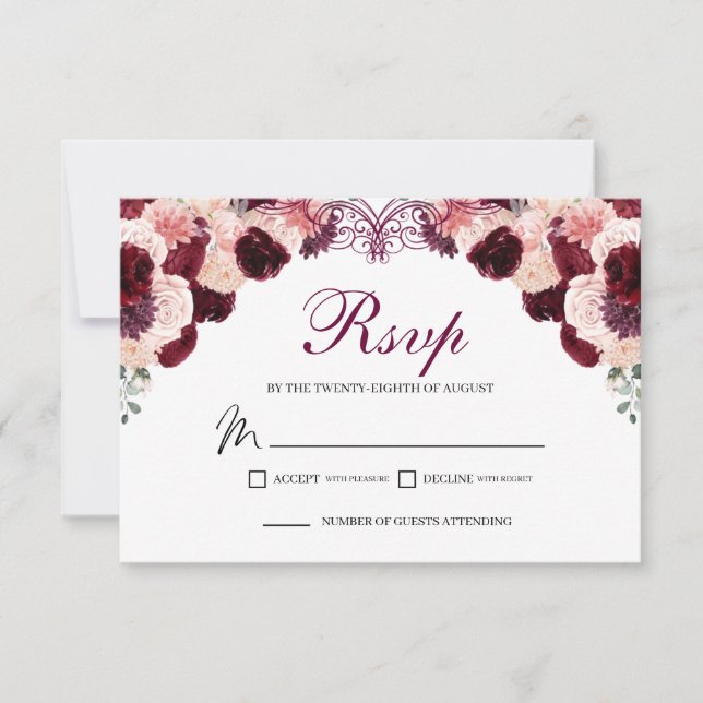 Carte de boîtier RSVP Burgundy Blush Rose (Devant)