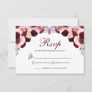 Carte de boîtier RSVP Burgundy Blush Rose