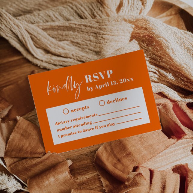 Carte de boîtier RSVP de mariage orange moderne (Créateur téléchargé)