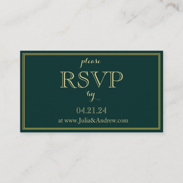 Carte de boîtier RSVP Emerald and Gold Art Deco (Devant)