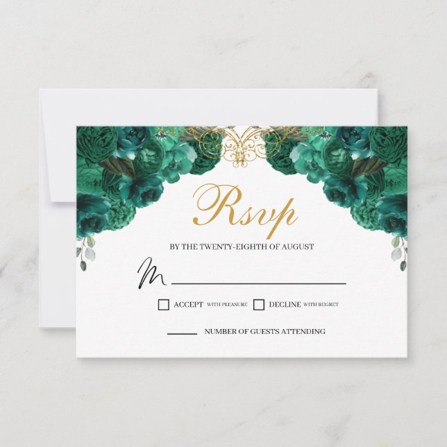 Carte de boîtier RSVP Emerald Floral (Devant)