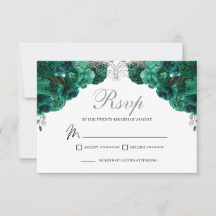 Carte de boîtier RSVP Emerald Green & Silver Flora