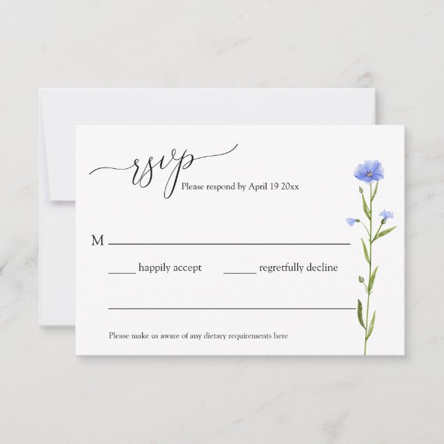 Carte De Boîtier Rsvp Fleur sauvage Bleu (Devant)