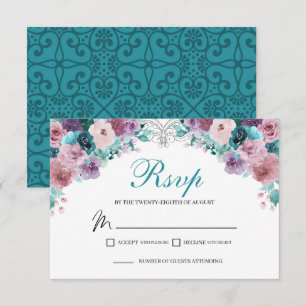 Carte de boîtier RSVP Floral turquoise & Mauve