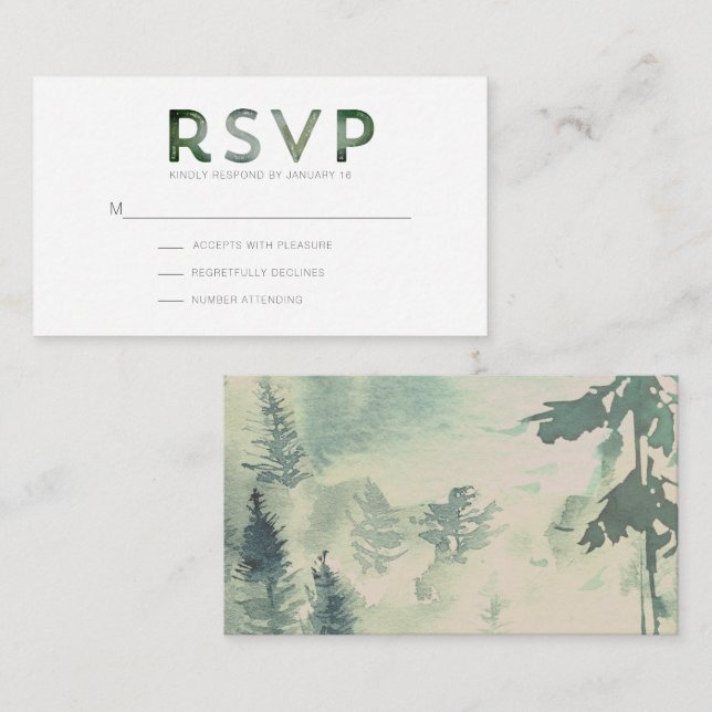 Carte de boîtier RSVP moderne de Mountain Forest (Devant / Derrière)