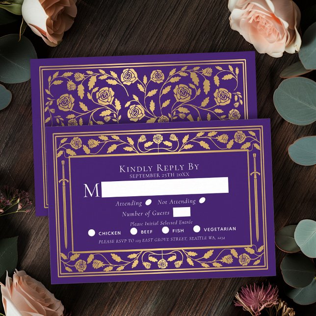 Carte de boîtier RSVP pour mariage avec épée médié (Créateur téléchargé)