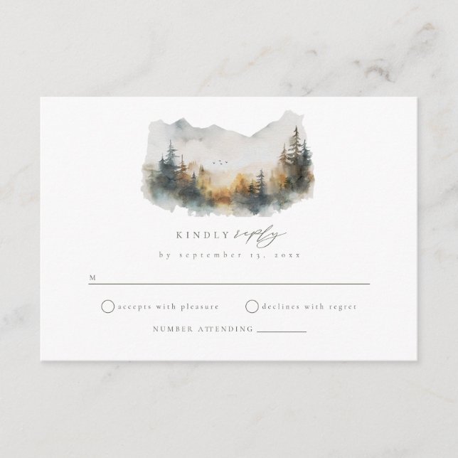 Carte de boîtier RSVP pour mariage forestier Woodl (Devant)