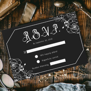Carte de boîtier RSVP pour mariage noir gothique f
