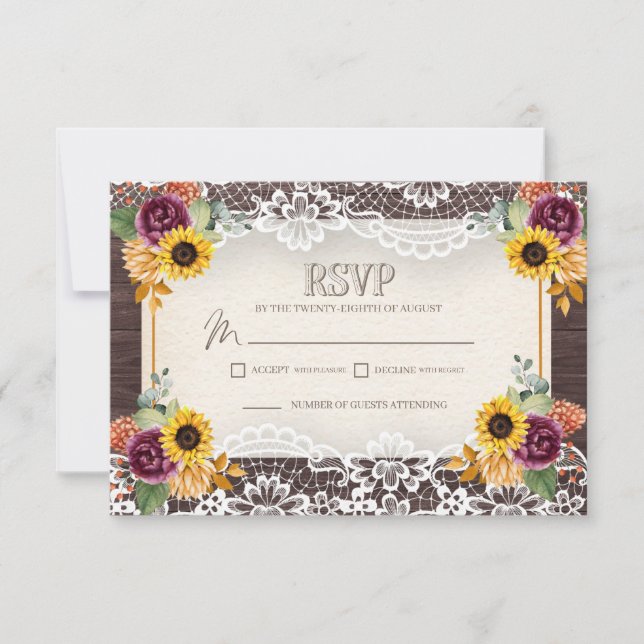 Carte de boîtier RSVP Russe Sunflower Wood Fall (Devant)