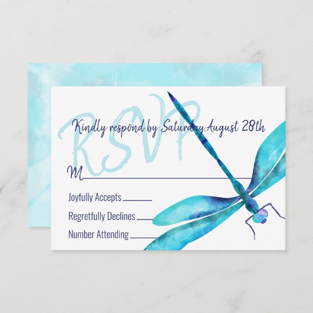 Carte de boîtier RSVP Turquoise Dragonfly (Devant / Derrière)