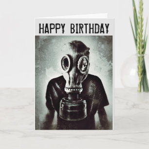 CARTE DE BON ANNIVERSAIRE MASQUE À GAZ