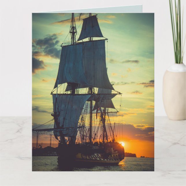 CARTE DE BON ANNIVERSAIRE PHOTO DE BATEAU PIRATE G (Devant)