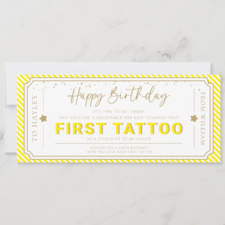 Carte de bon de cadeau de tatouage premier jaune p