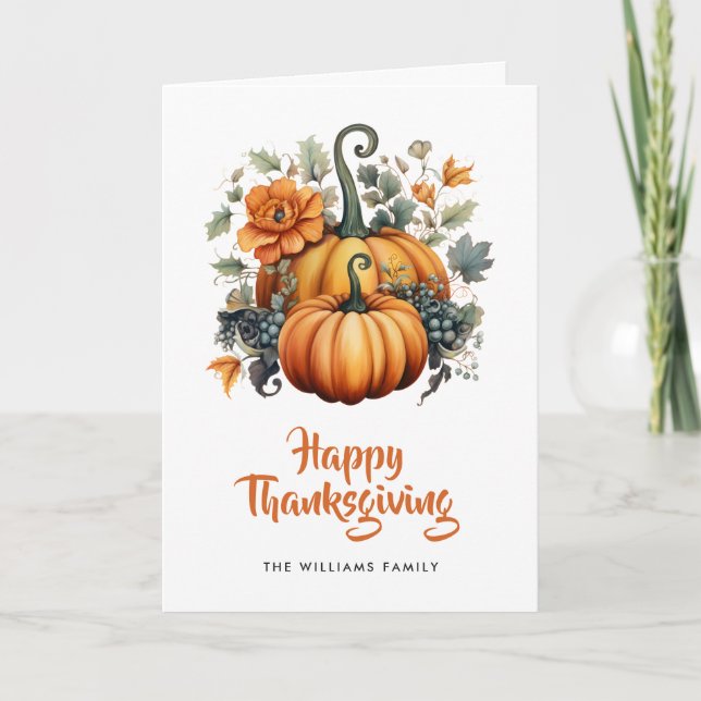 Carte de Bon thanksgiving photo Citrouille élégant (Devant)