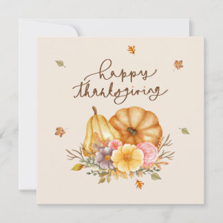 Carte de Bon thanksgiving Rustique Floral Citrouil