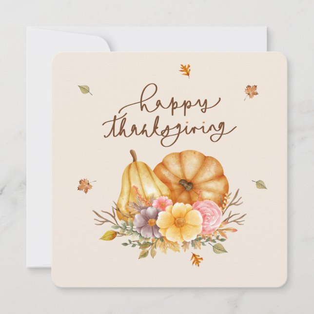 Carte de Bon thanksgiving Rustique Floral Citrouil (Devant)