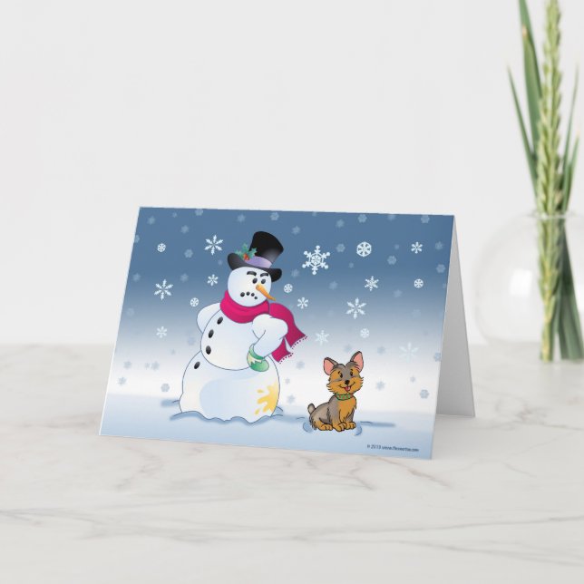 Carte de bonhomme de neige et de Noël de Yorkie (Devant)
