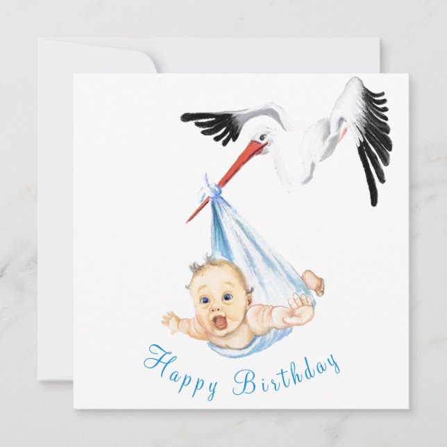 Carte de bonne fête drôle avec un bébé porté par u (Devant)