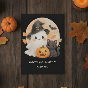 Carte de Bonne Halloween avec Fantôme Mignon et Ch