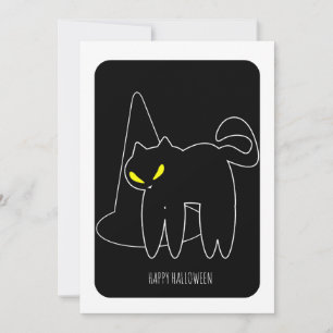 Carte de Bonne Halloween Chapeau de Sorcière Chat 