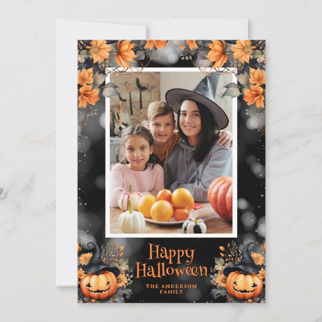Carte de Bonne Halloween Fleurie Citrouille Photo (Devant)