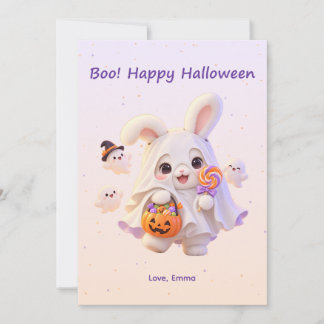Carte de Bonne Halloween Lapin Fantôme Mignon