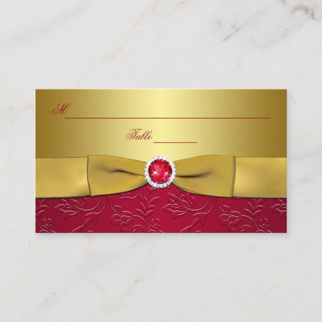 CARTE DE BORD IMPRIMÉE EN RIBBON Rouge, Or Floral (Devant)