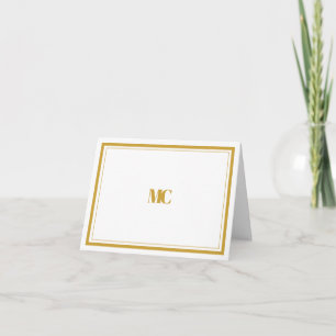 Carte de bordure Monogramme blanc or minimaliste