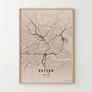 Carte de Boston Impression Rustique Massachusetts 