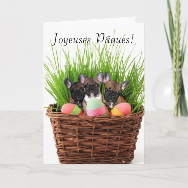Carte de bouledogues français de Joyeuses Pâques (Devant)
