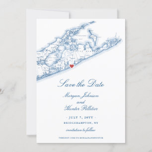 Carte de Bridgehampton NY Mariage bleu marine