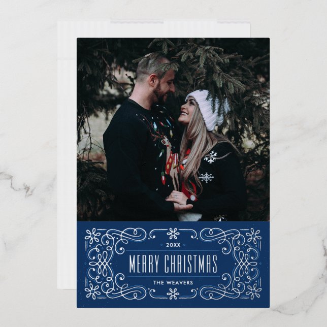 Carte de cadre flamboyant Foil Snowflake - Bleu (Enveloppe)