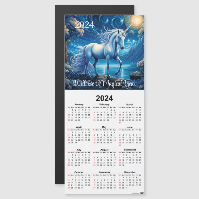 Carte de calendrier magnétique Unicorne blanche (Devant / Derrière)