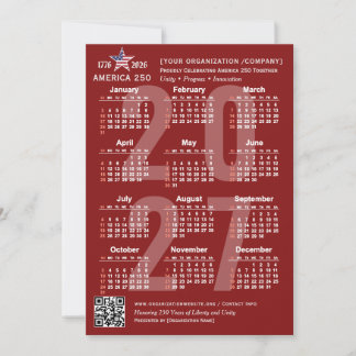 Carte de calendrier patriotique bleu America 250 2