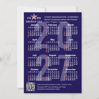 Carte de calendrier patriotique bleu America 250 2