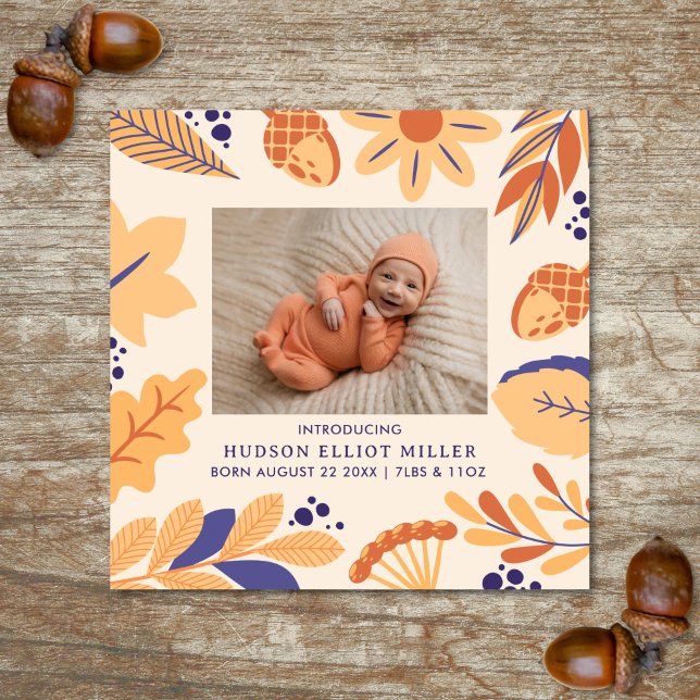 Carte de Carré Boho Rustique faire-part de naissan (Fall birth announcement card)