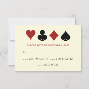 Carte de casino adaptée au mariage blanc noir RSVP