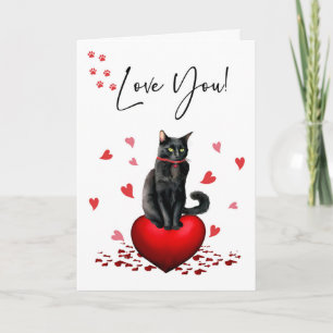 Carte DE Cat Valentine Noir avec Coeurs rouges