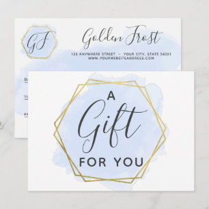 Carte de certificat-cadeau aquarelle bleu clair et