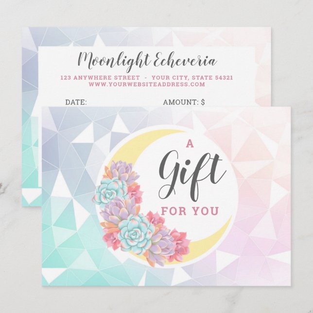 Carte de certificat-cadeau Mystic Lune & Succulent (Devant / Derrière)