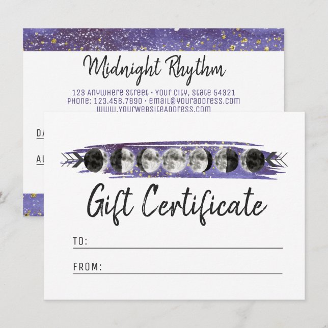 Carte de certificat-cadeau pour cycle lunaire Wate (Devant / Derrière)