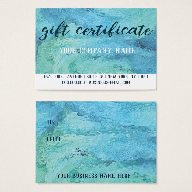 Carte de certificat cadeau puissant, 3,5 pouces x  (Devant & derrière)