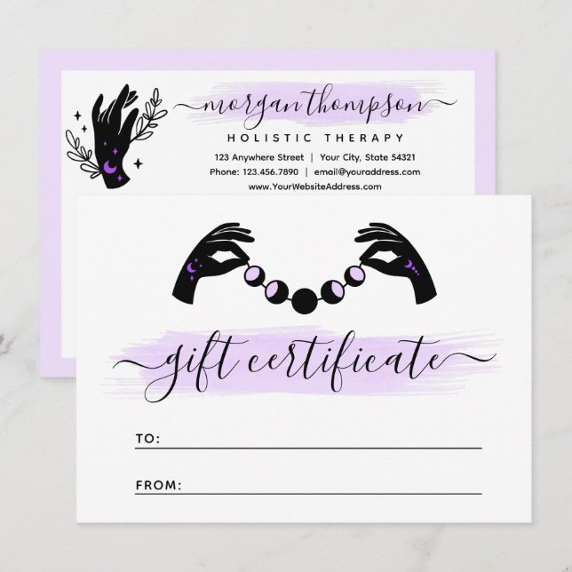 Carte de certificat cadeau Reiki pour lune mains m (Devant / Derrière)