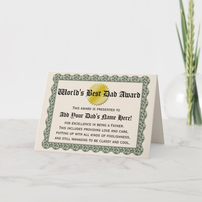 Carte de certificat du meilleur papa du monde (Devant)