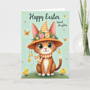 Carte de chapeau de chat de printemps en or faux