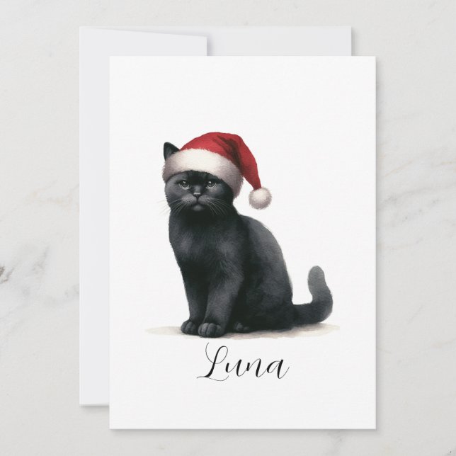 Carte de chapeau de Père Noël festif de chat noir  (Devant)