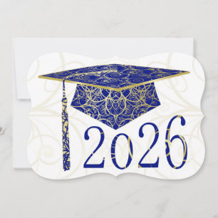 Carte de chapeau floral bleu et or 2026