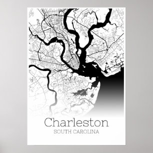 Carte de Charleston - Caroline du Sud - Affiche de